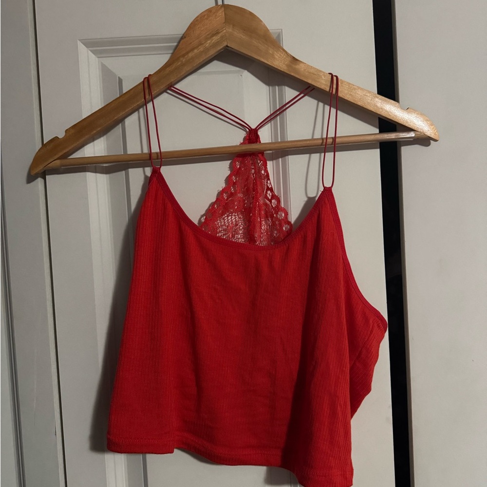 Red Lace-Back Women's crop Top